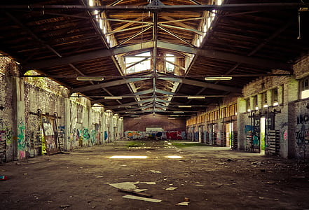 building interior with graffiti on walls