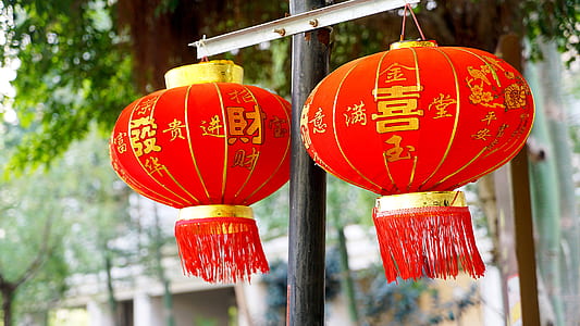 two red Chinese paper lamps