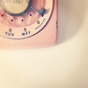 close up, photo, pink, white, rotary phone, telephone