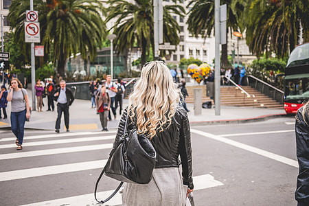 Young Blonde Walking Towards Union Square in SF