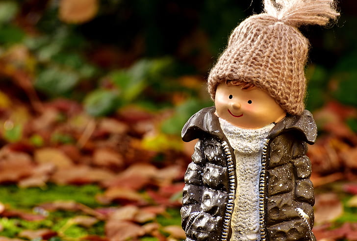 boy in brown zip-up jacket toy on dried leaves