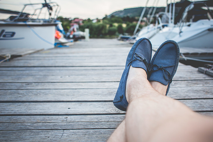 Blue Leather Boat Shoes
