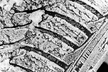 Frozen Winter Tire With Snow Close Up