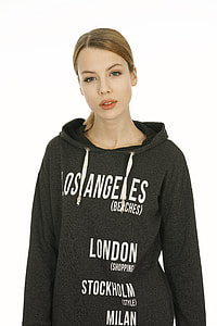 woman wearing black and white pullover hoodie