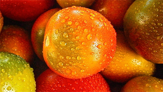 orange, red, and green apple fruits