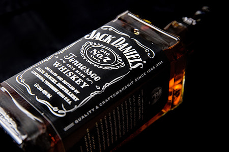 Studio shot of a one litre glass bottle of Jack Daniels whiskey, image captured with a Canon 6D DSLR