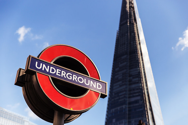 The famous London Underground sign with the Shard skyscraper in the background. Image captured with a Canon 6D