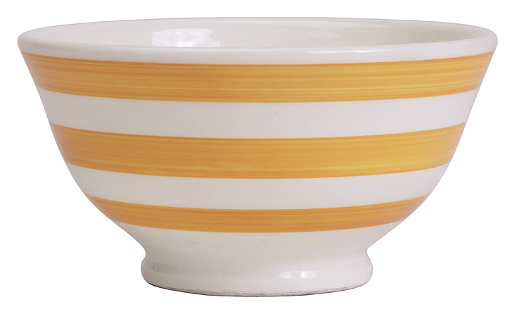 round white and brown stripe bowl with white background