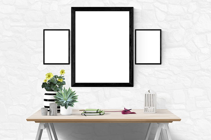 Blank White Picture Paper Frame Poster On Gray Marble Table At Concrete  Wall Template Mock Up For Adding Your Design Baclground High-Res Stock  Photo - Getty Images
