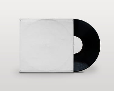 black vinyl record with white sleeve