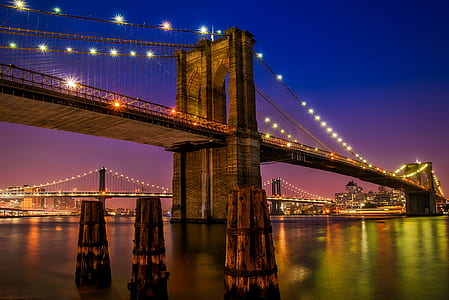 Brooklyn Bridge, New York during nighttime