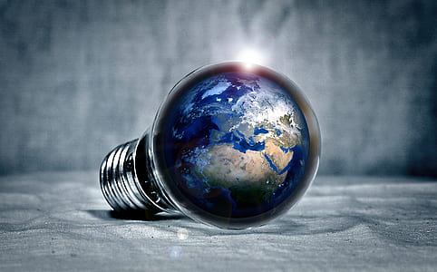 globe in lightbulb