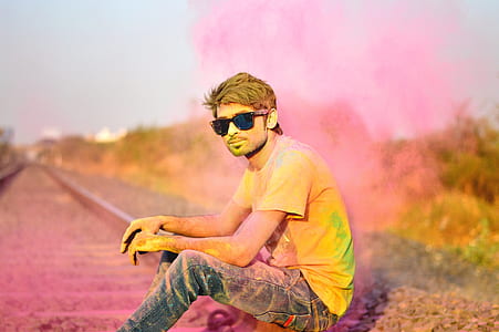 Man in T-Shirt and Jeans and Sunglasses Color Power