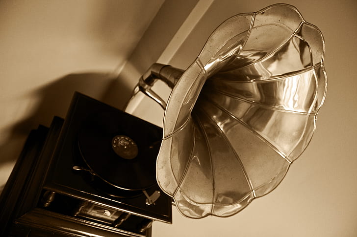 black and silver gramophone