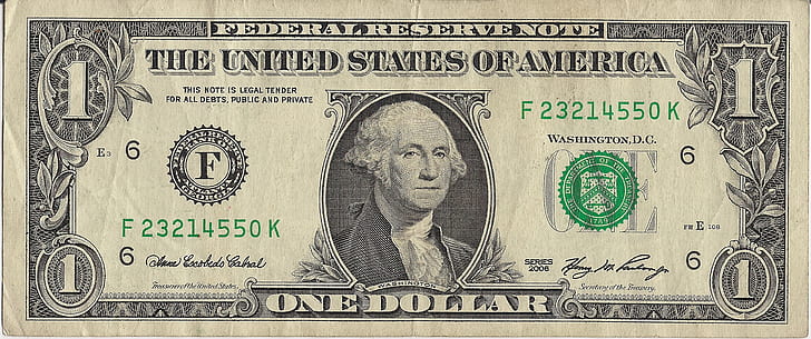 photo of 1 U.S. dollar banknote