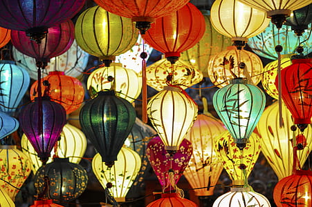 Assorted Colored Lighted Paper Lanterns