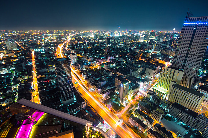 Night shot of the city of Bangkok in Thailand