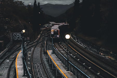 Train on Railways during Nighttime