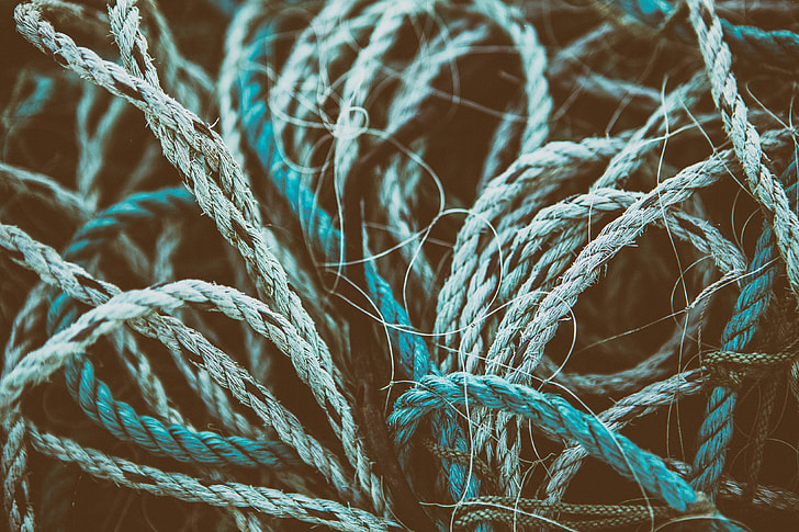 Close-up shot of fishing rope texture, image captured in Deal, Kent, England