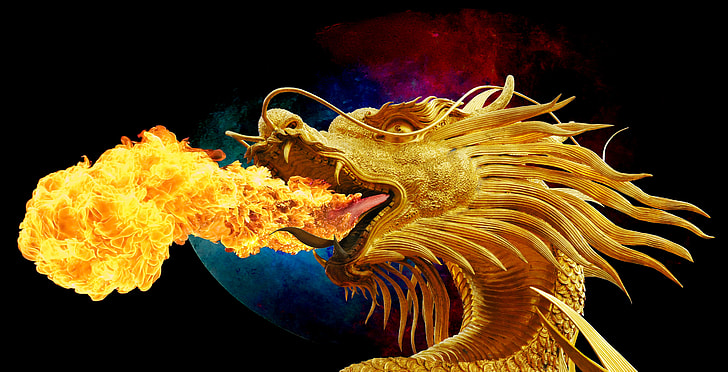gold dragon breath of fire 3D wallpaper