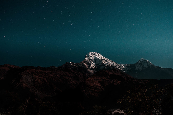 landscape photography of mountain peak during nighttime