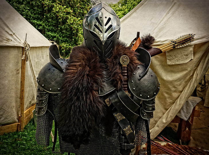 medieval knight armor set at daytime