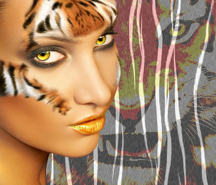 woman face painted tiger