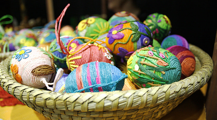 brow wicker basket with Easter eggs