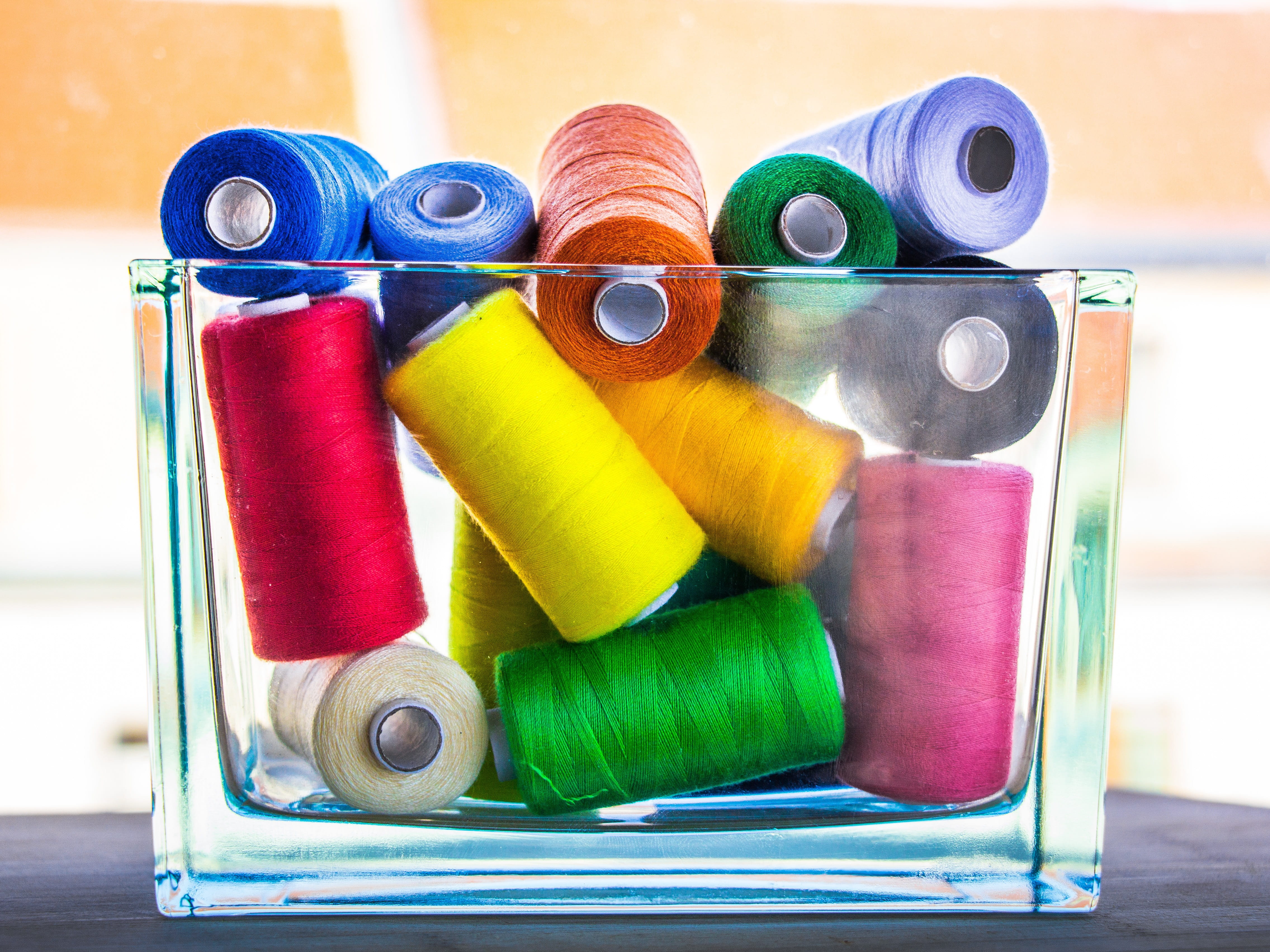 Royalty-Free photo: Assorted-color thread roll lot
