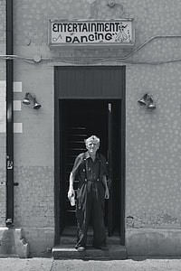 person standing in front of door