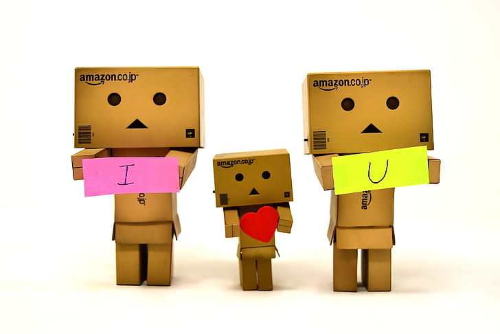 three Amazon cardboards