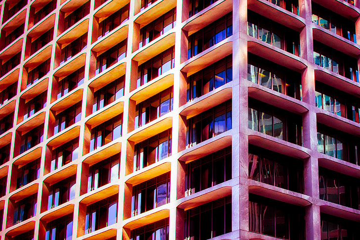 Architectural details from a vibrantly colourful building