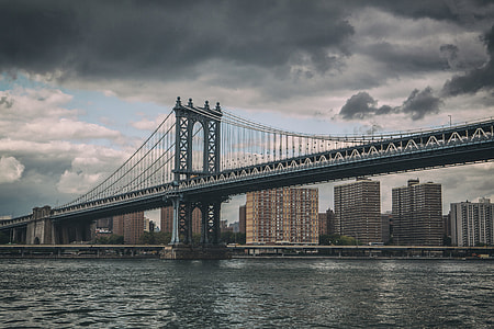 Wide-angle shot of the Manhattan Bridge in New York City, image captured with a Canon 5D