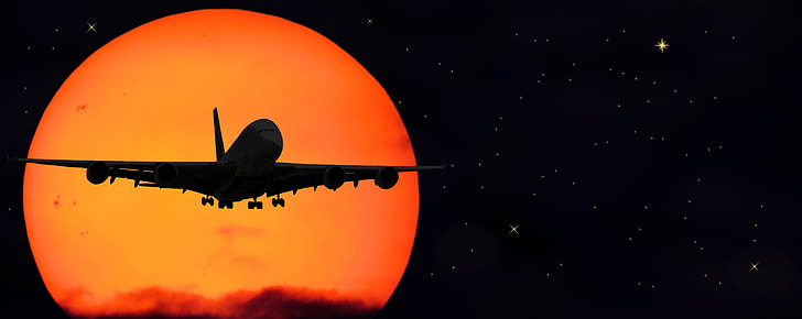 airplane with full moon background illustration