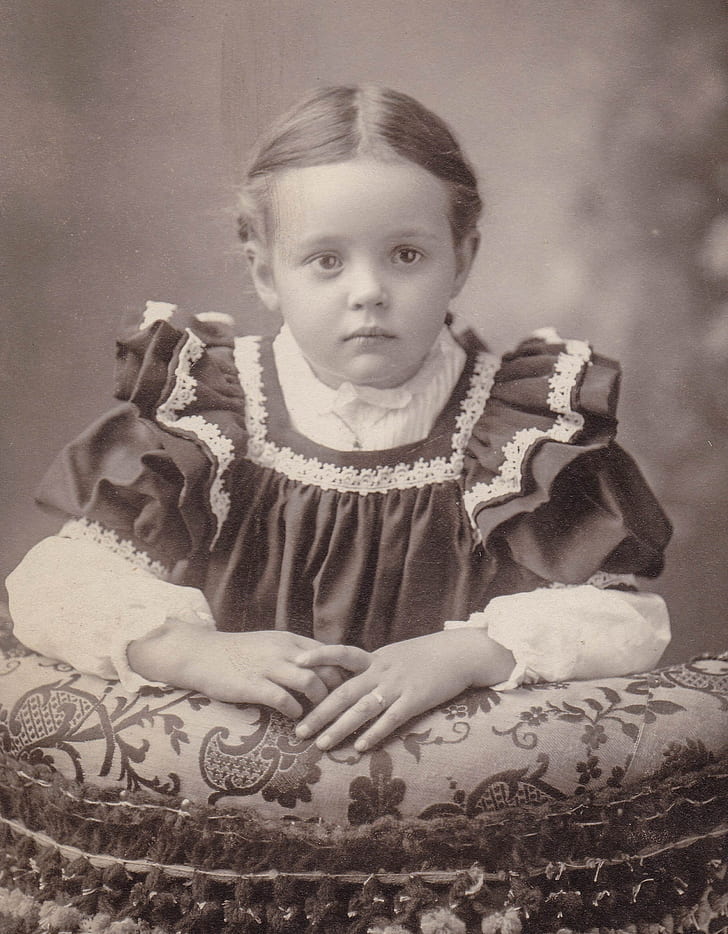 grayscale photo of girl wearing dress