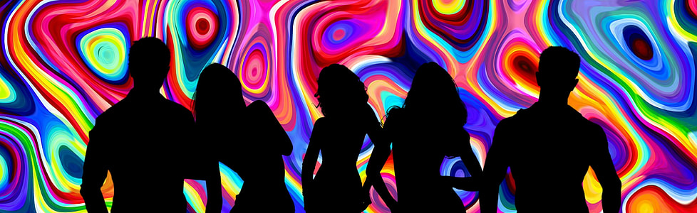 silhouette of men and women with abstract background