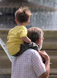 man carrying boy on his shoulder