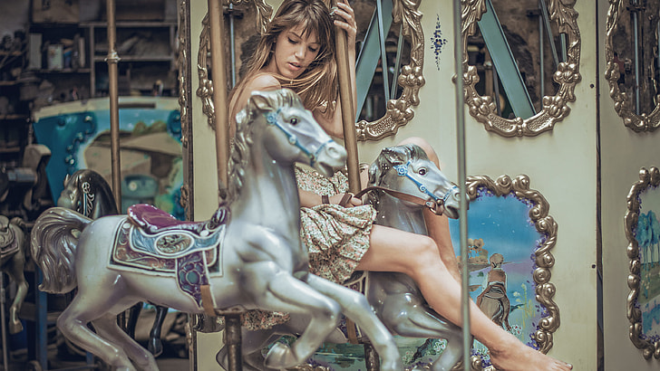 Royalty Free Photo Woman Riding On A Carousel Pickpik