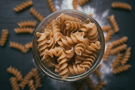 shallow focus of spiral brown pasta