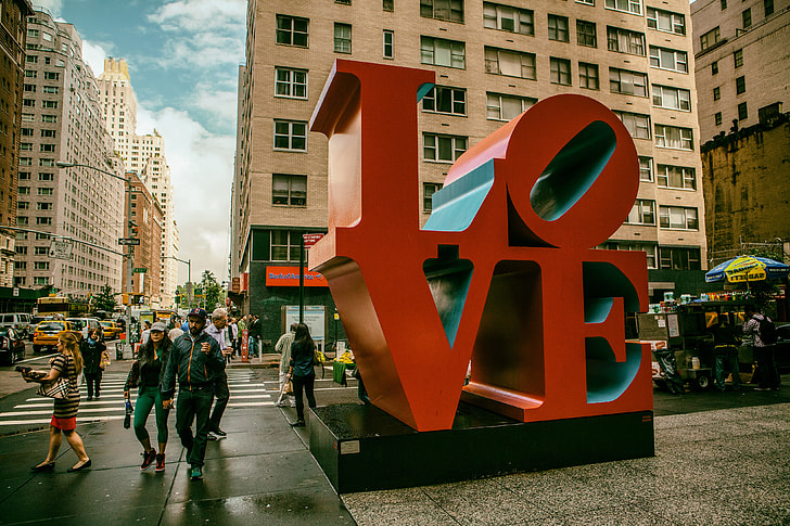 Street shot of the giant love sign in Manhattan, New York City