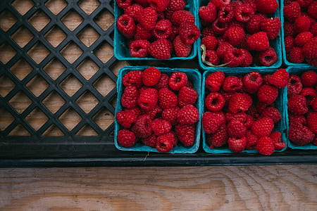 rashberries on blue basket