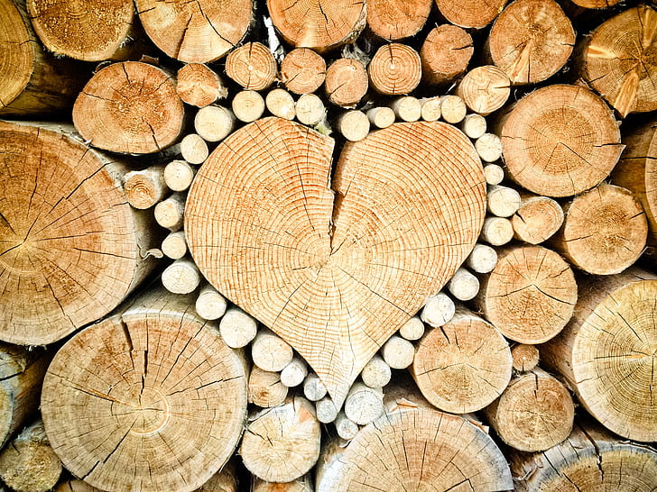 wood logs forming heart wallpape