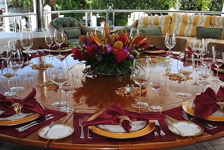 table with wine glasses and plates