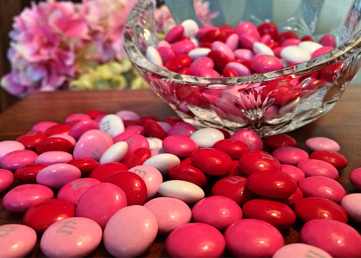 Pink M&ms on Table