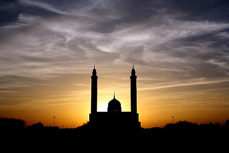 Silhouette of Mosque Below Cloudy Sky during Daytime