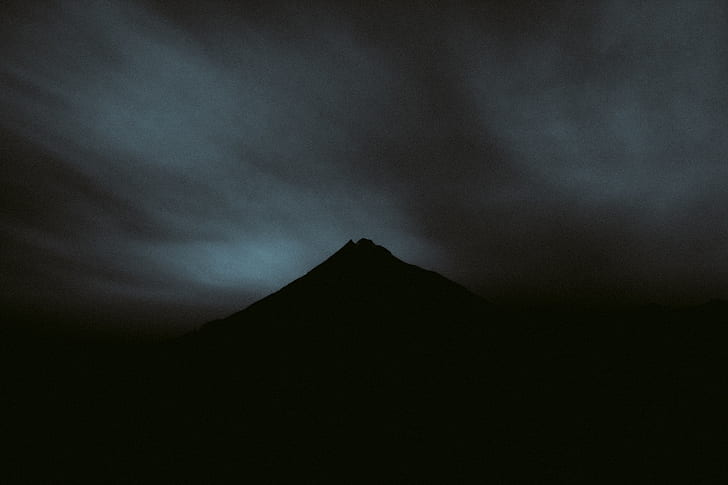 mountain, volcano, rock, silhouette, dark