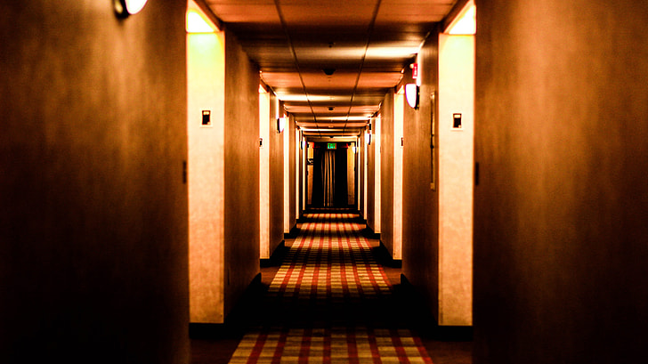 empty brown lighted hallway