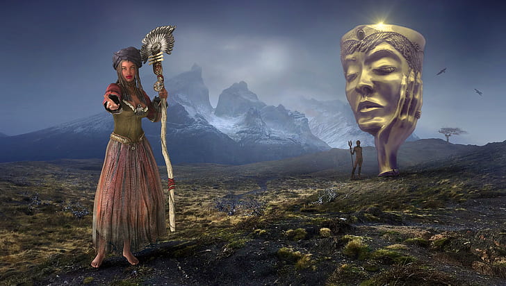 sorceress holding wand illustration