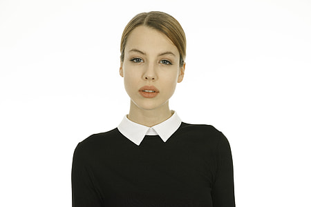 photo of woman in black collared top