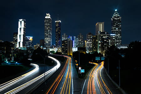 city landscape during night time